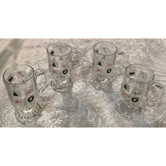 Vintage Set of 4 Culver Mid Century Christmas Potpourri Footed Mugs #4031 - Picture 2 of 9